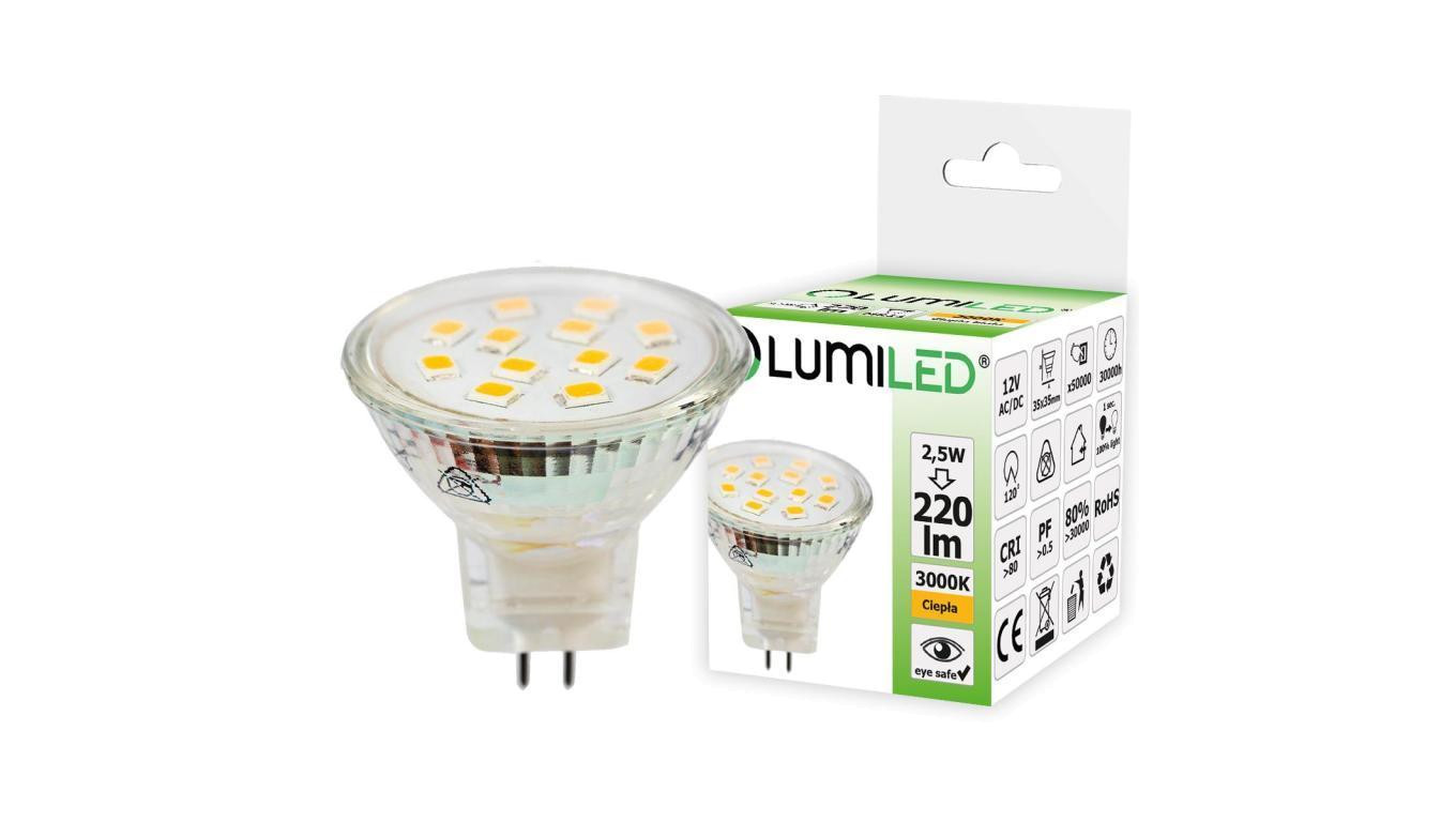 Żarówka LED MR11 2,5W = 25W 220lm 3000K Ciepła 120 12V LUMILED