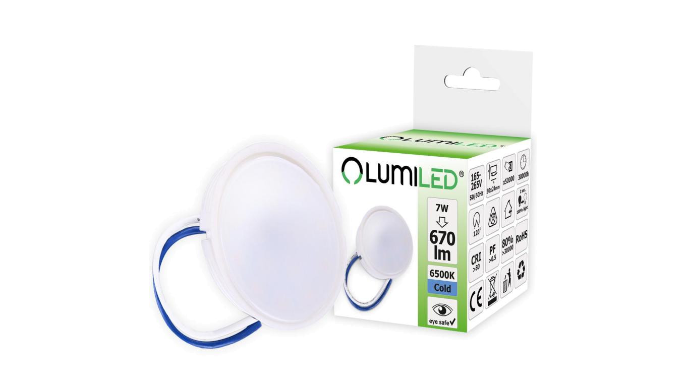 Wkład do Opraw LED MR16 Moduł INSERT Mleczny 7W = 70W 120 670lm 6500K Zimna LUMILED