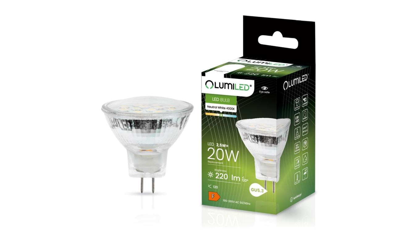 Żarówka LED MR11 2,5W = 20W 220lm 4000K 230V Neutralna 120 LUMILED