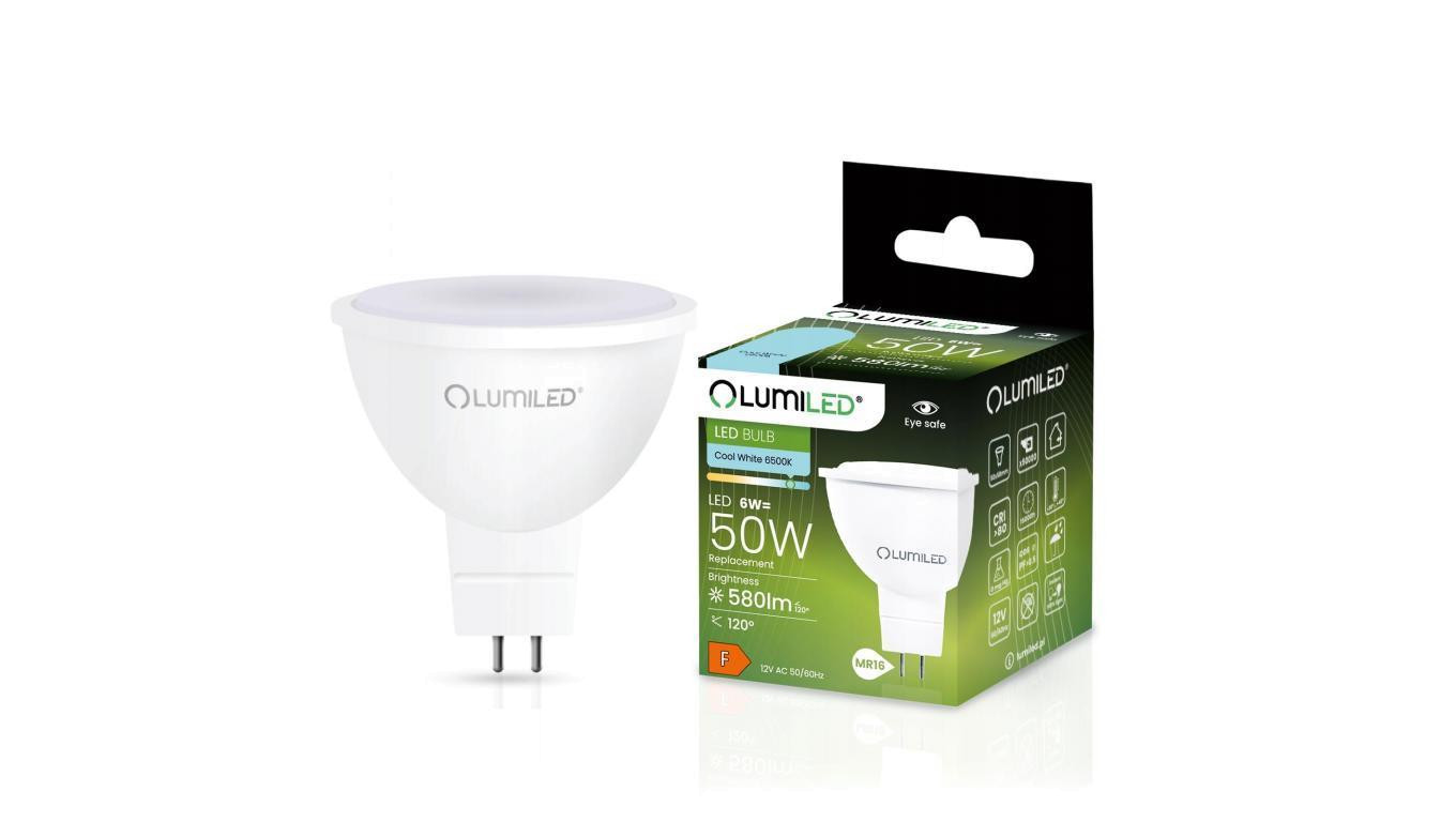 Żarówka LED GU5.3 MR16 6W = 50W 580lm 6000K Zimna 120 12V LUMILED