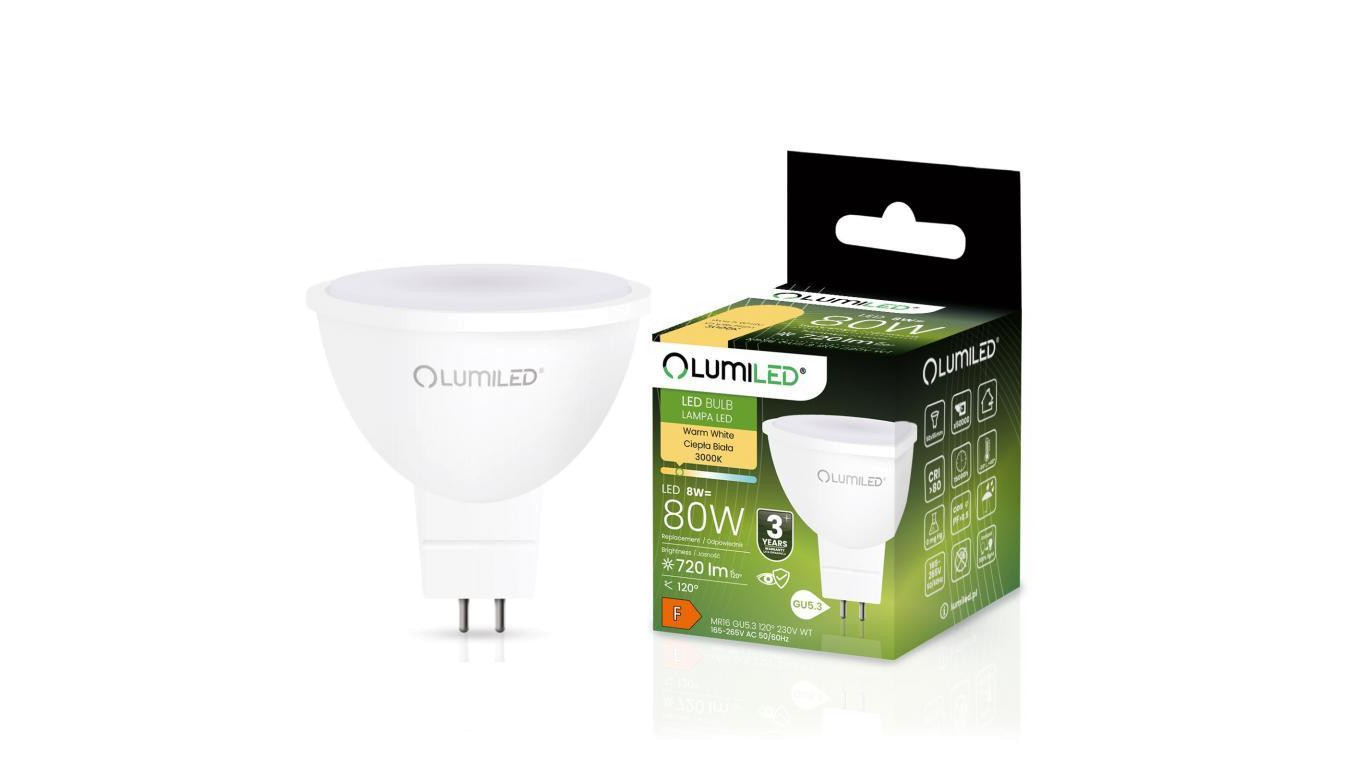 Żarówka LED GU5.3 MR16 8W = 80W 720lm 3000K Ciepła 120 Lumiled