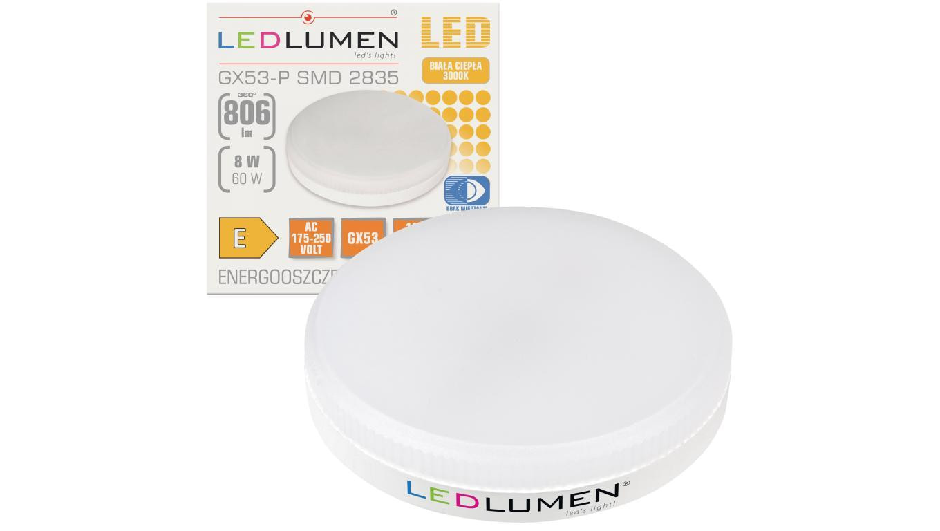 Żarówka GX53-P 8W 230V 16x2835 LED CCD biała ciepła