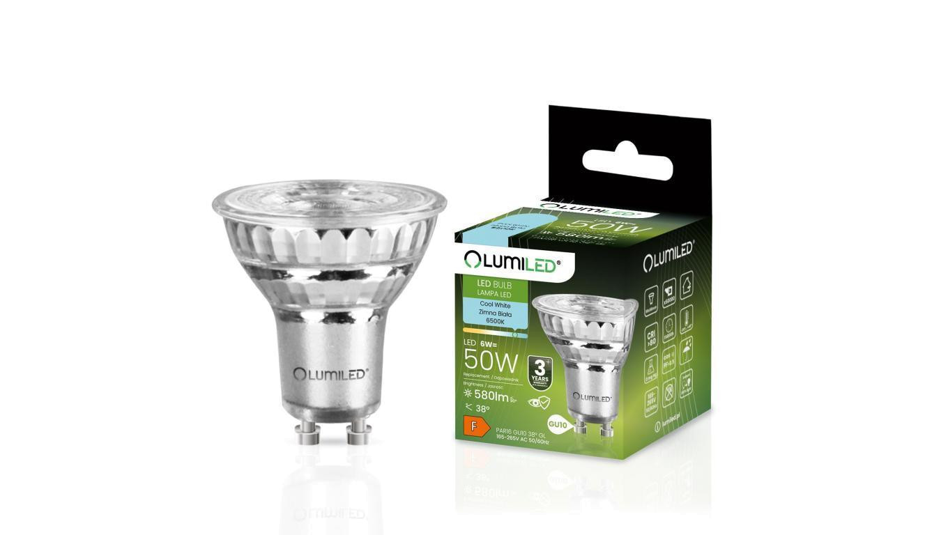 Żarówka LED GU10 6W = 50W 580lm 6500K Zimna 38 Szklana Lumiled