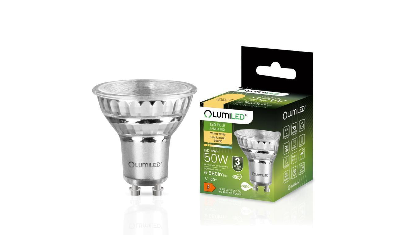 Żarówka LED GU10 6W = 50W 580lm 3000K Ciepła 120 Szklana Lumiled