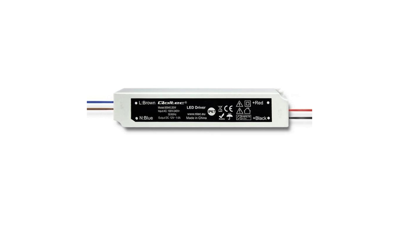 Qoltec Zasilacz impulsowy LED IP67 20W 12V 1.6A Wodoodporny Biały