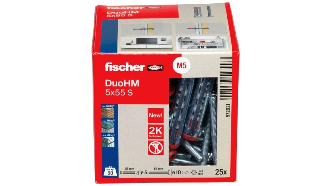 Kołki rozporowe do płyt karton gips DuoHM 6x55mm 2-składnikowe z wkrętem FISCHER 25 sztuk
