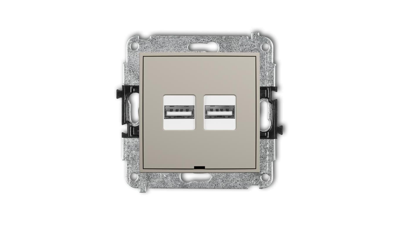 MINI Mechanizm ładowarki USB podwójnej 2xUSB A, 15,5W max., 5V, 3.1A, bez pola opisowego taupe 60MCUSBBO-6