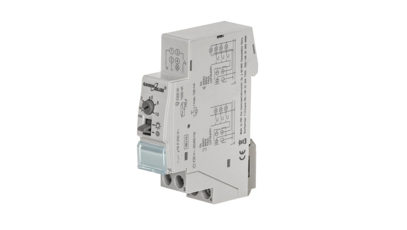 Automat schodowy na szynę DIN GB114 GreenBlue regulacja 30s-10m max 2300 W GB114