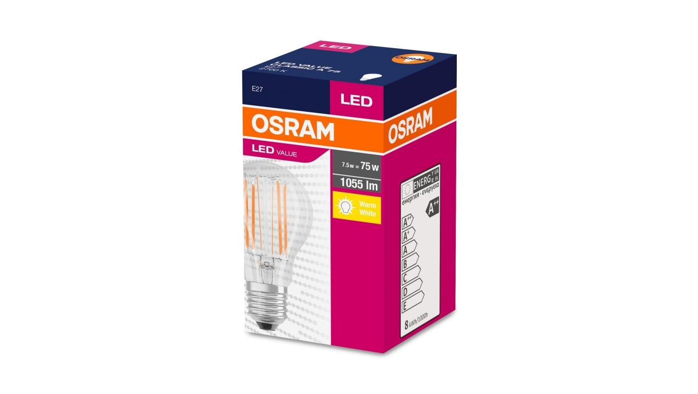 Żarówka LED VALUE CLASSIC A 75 E27 7,5W 1055lm 2700K 827 FIL non-dim 4058075288669