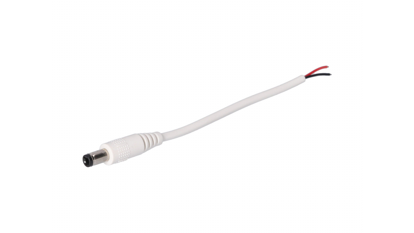 Wtyk DC 5.5x2.5 przewód biały 15cm 22awg
