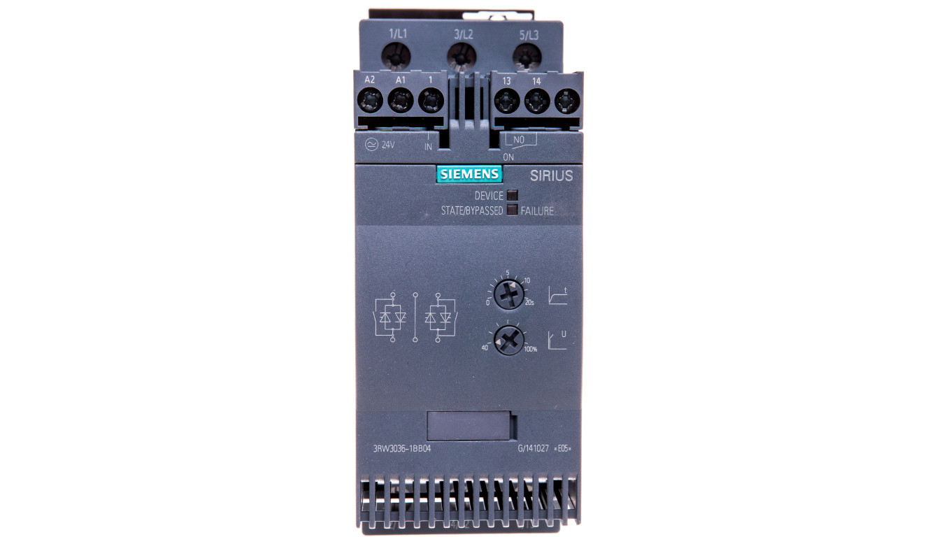 Softstart 3-fazowy 200-480VAC 45A 22kW/400V Uc=24V AC/DC S2 3RW3036-1BB04