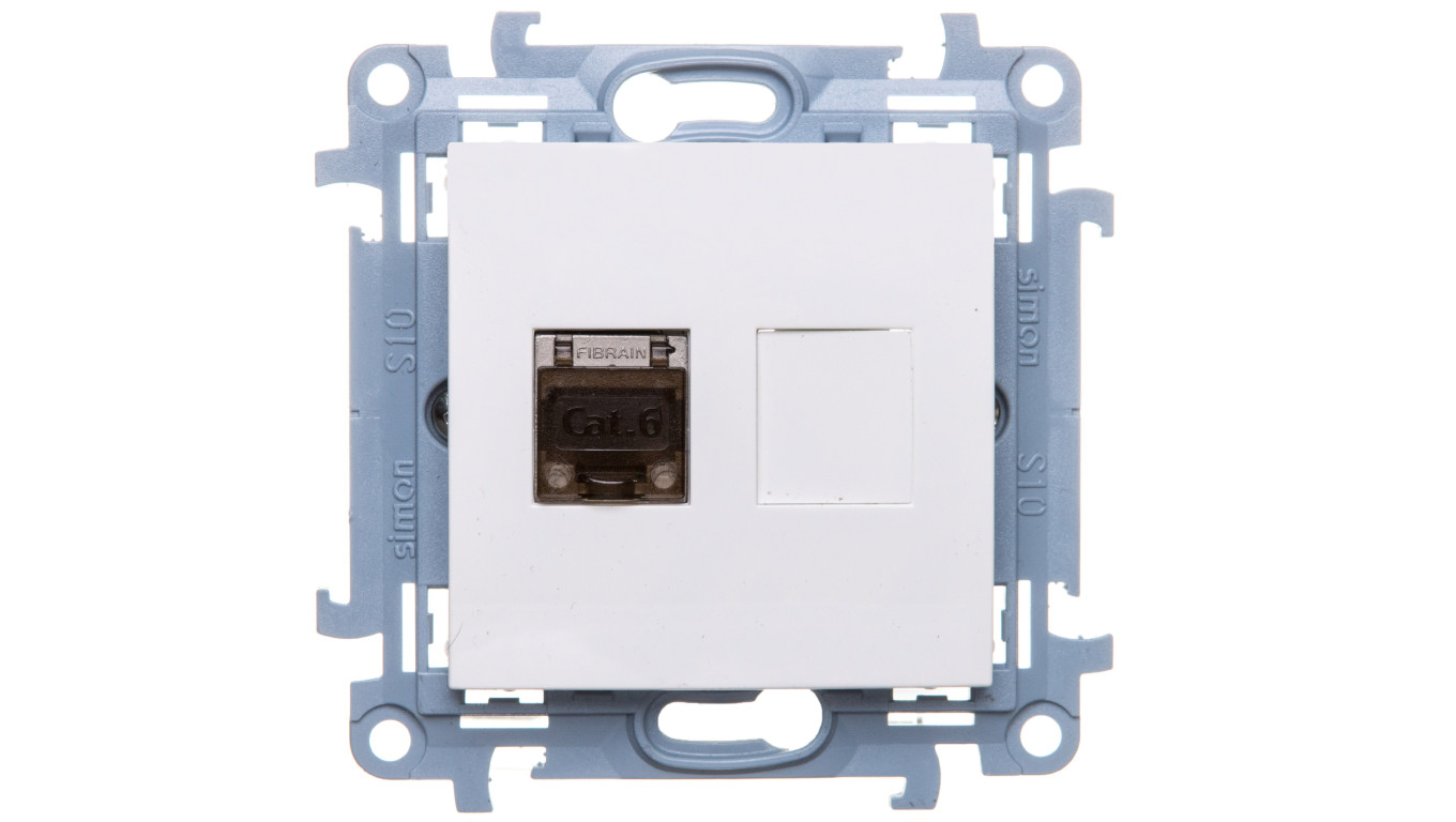 Simon 10 Gniazdo komputerowe pojedyncze RJ45 kat.6 ekranowane biały C61E.01/11