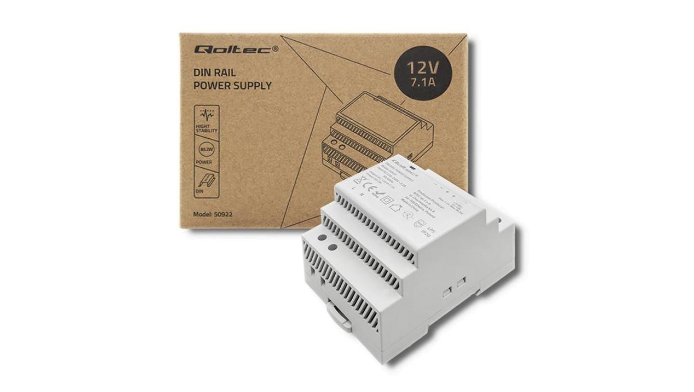 Qoltec Zasilacz na szynę DIN 85.2W 12V 7.1A Szary