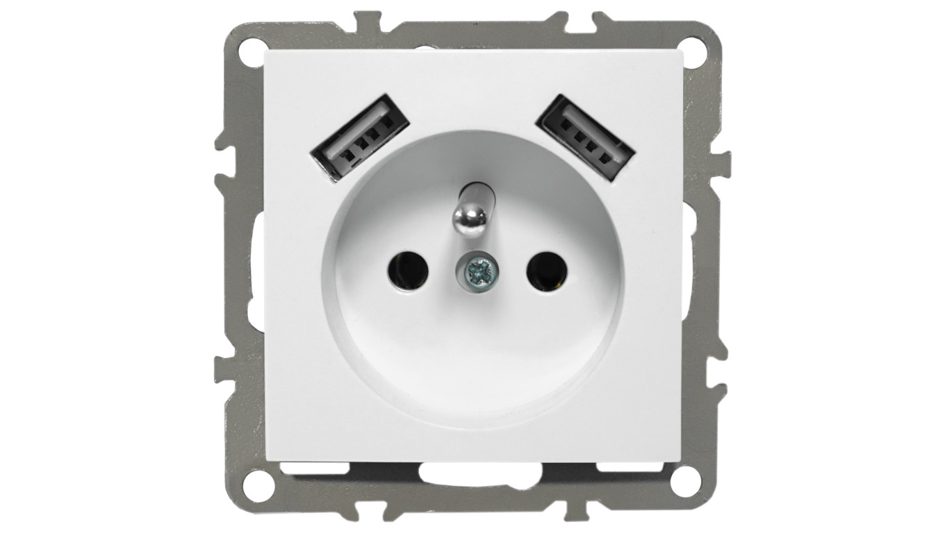 QUADRA GNIAZDKO Z BOLCEM 2X USB DO RAMEK 230V 2.1A
