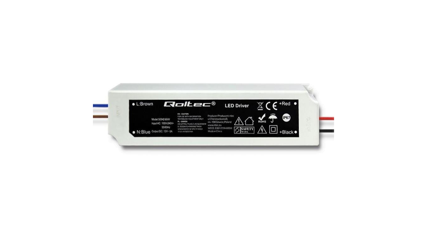 Qoltec Zasilacz impulsowy LED IP67 60W 12V 5A Wodoodporny Biały