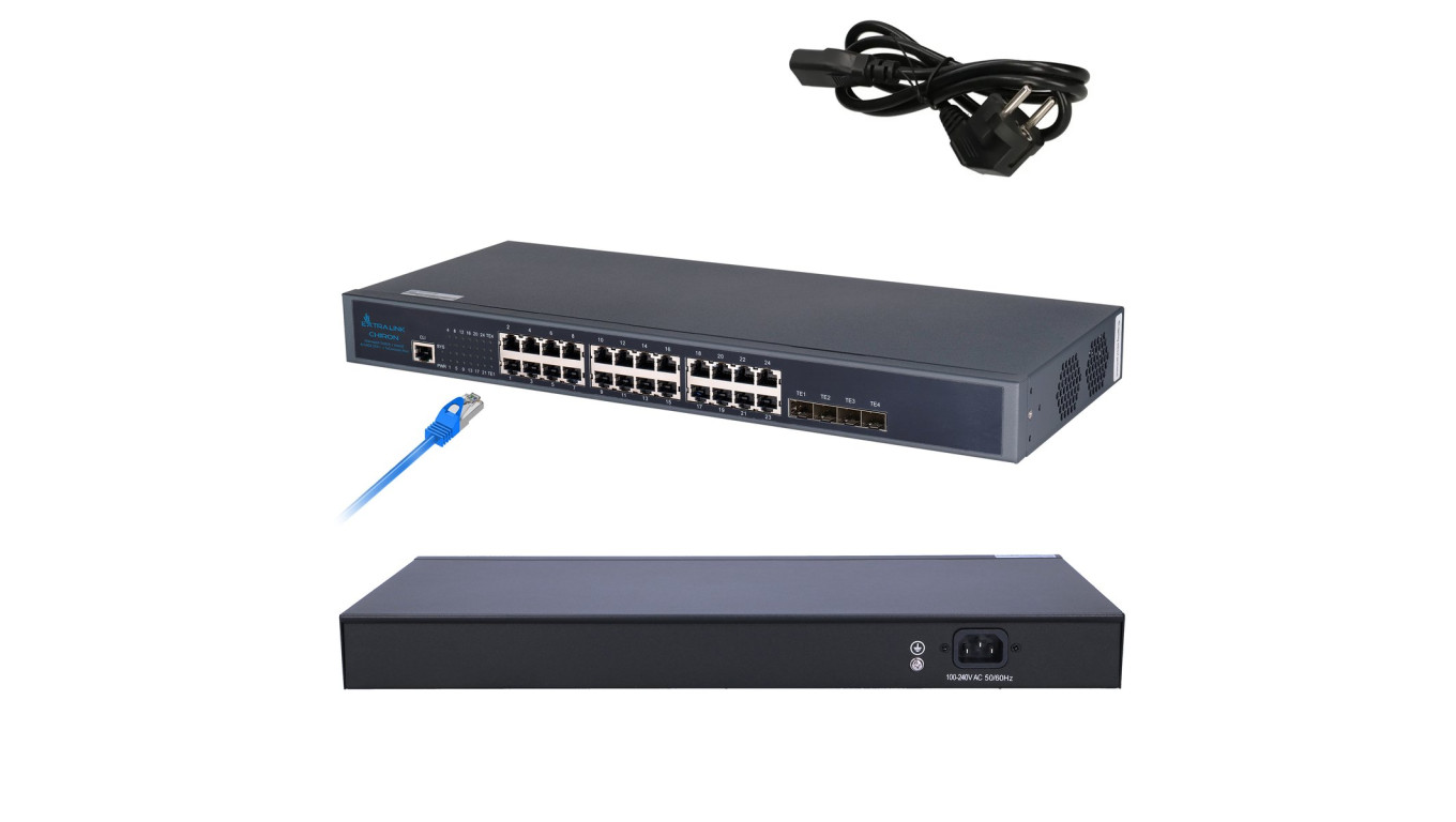 Switch 24x RJ45 1000Mb/s, 4x SFP+, L3, zarządzalny Extralink Chiron