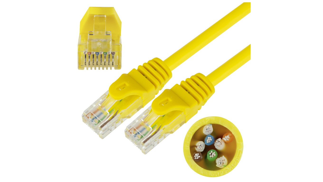 Patchcord UTP kat.5e kabel sieciowy LAN 2x RJ45 linka żółty 1m NEKU