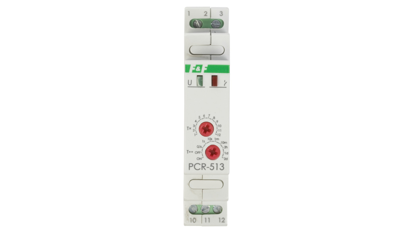 Przekaźnik czasowy 1P 10A 0,1sek-576h 24V AC/DC opóźnione załączenie PCR-513-24V