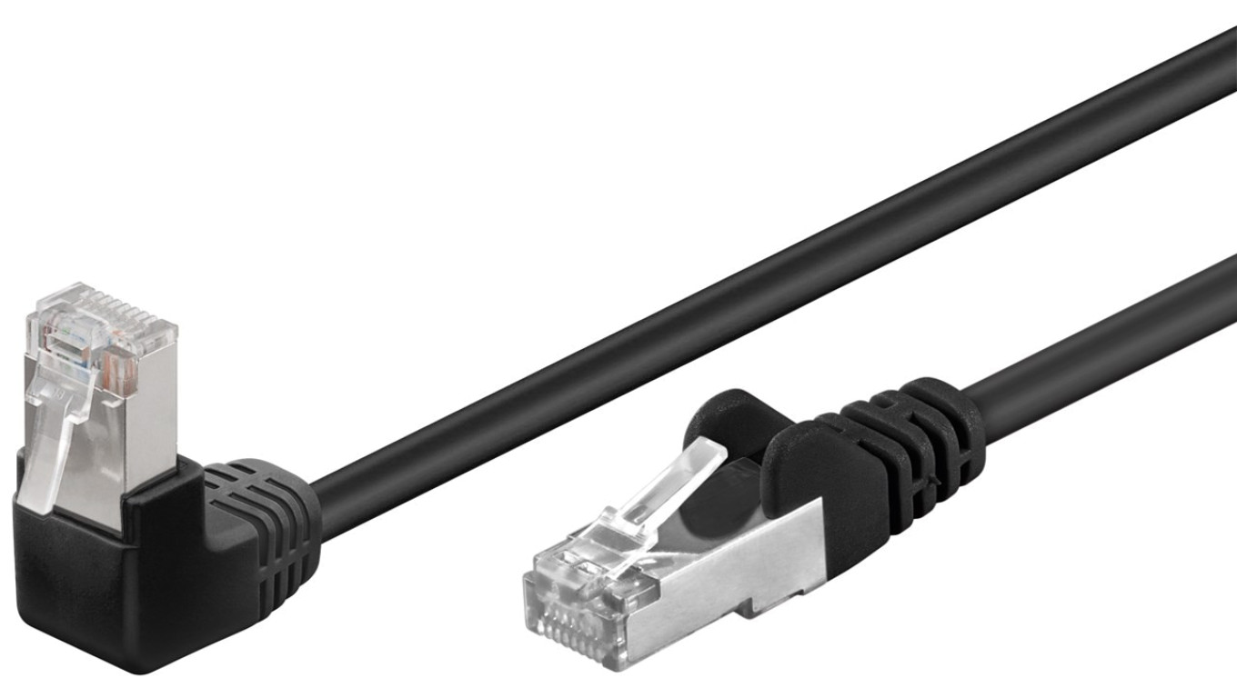 CAT 5eKabel łączący 1x 90 pod kątem,F/UTP, czarny - Długość kabla 5 m