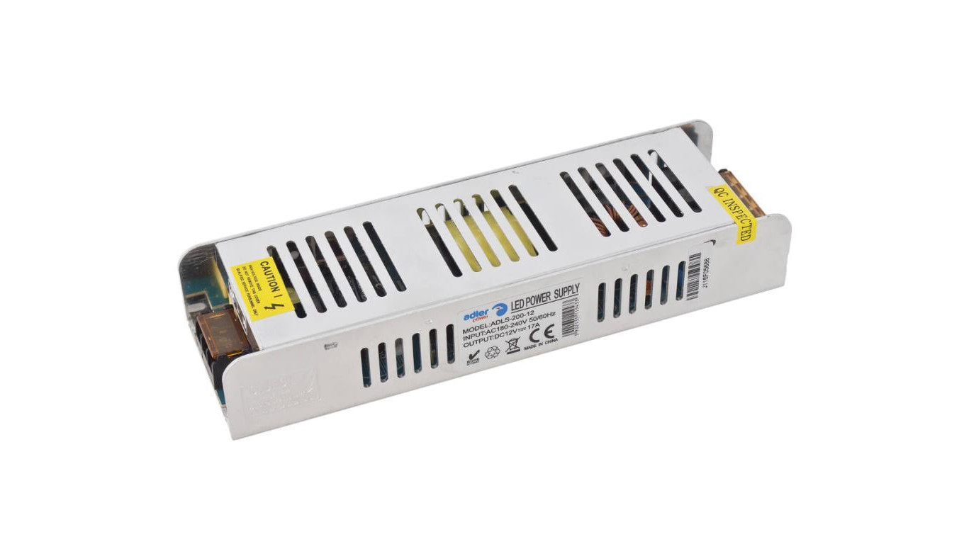 Zasilacz LED 12V 17A 200W SLIM metalowa obudowa ADLS-200-12