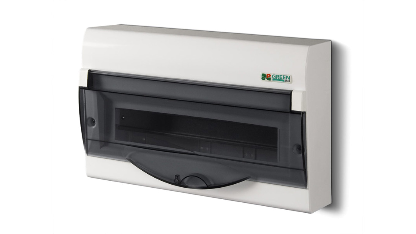 Rozdzielnica modułowa 1x12+2 natynkowa GREEN BOX RN 1/12+2 drzwi transparentne dymne N+PE IP40 2353-01