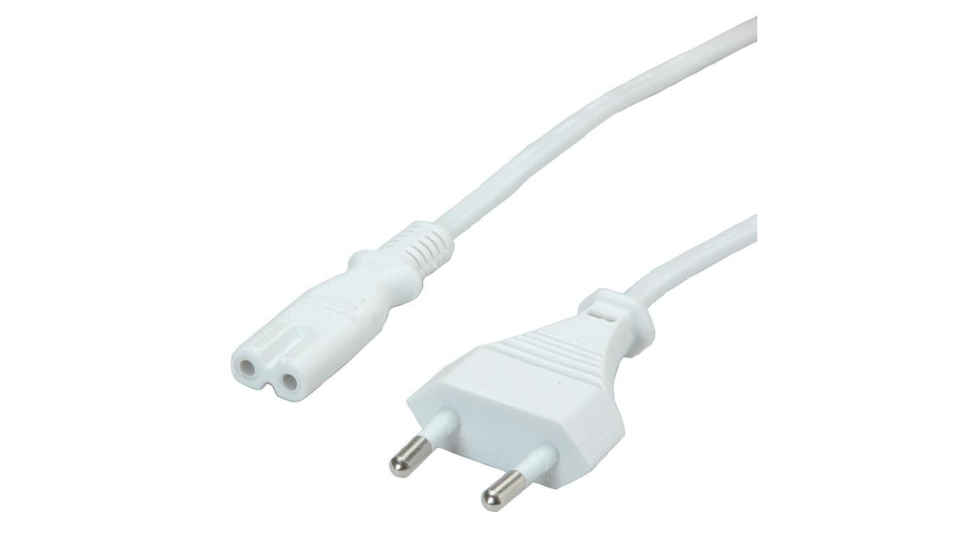 VALUE Kabel zasilający Euro z płaską wtyczką do C7, 2-biegunowy, biały, 3 m