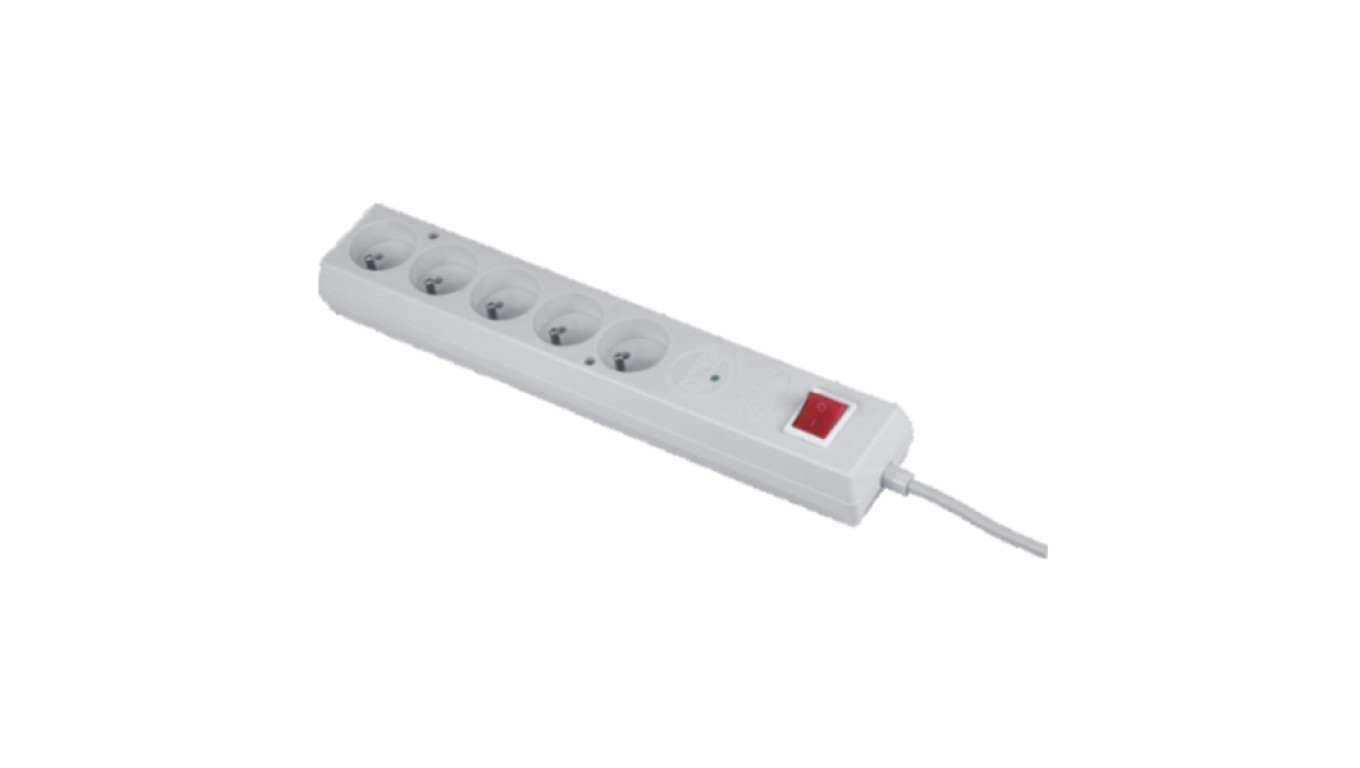 Listwa przeciwprzepięciowa PS-5P 5-gniazd z/u 10A 1,5m /OMY 3x1/ biała