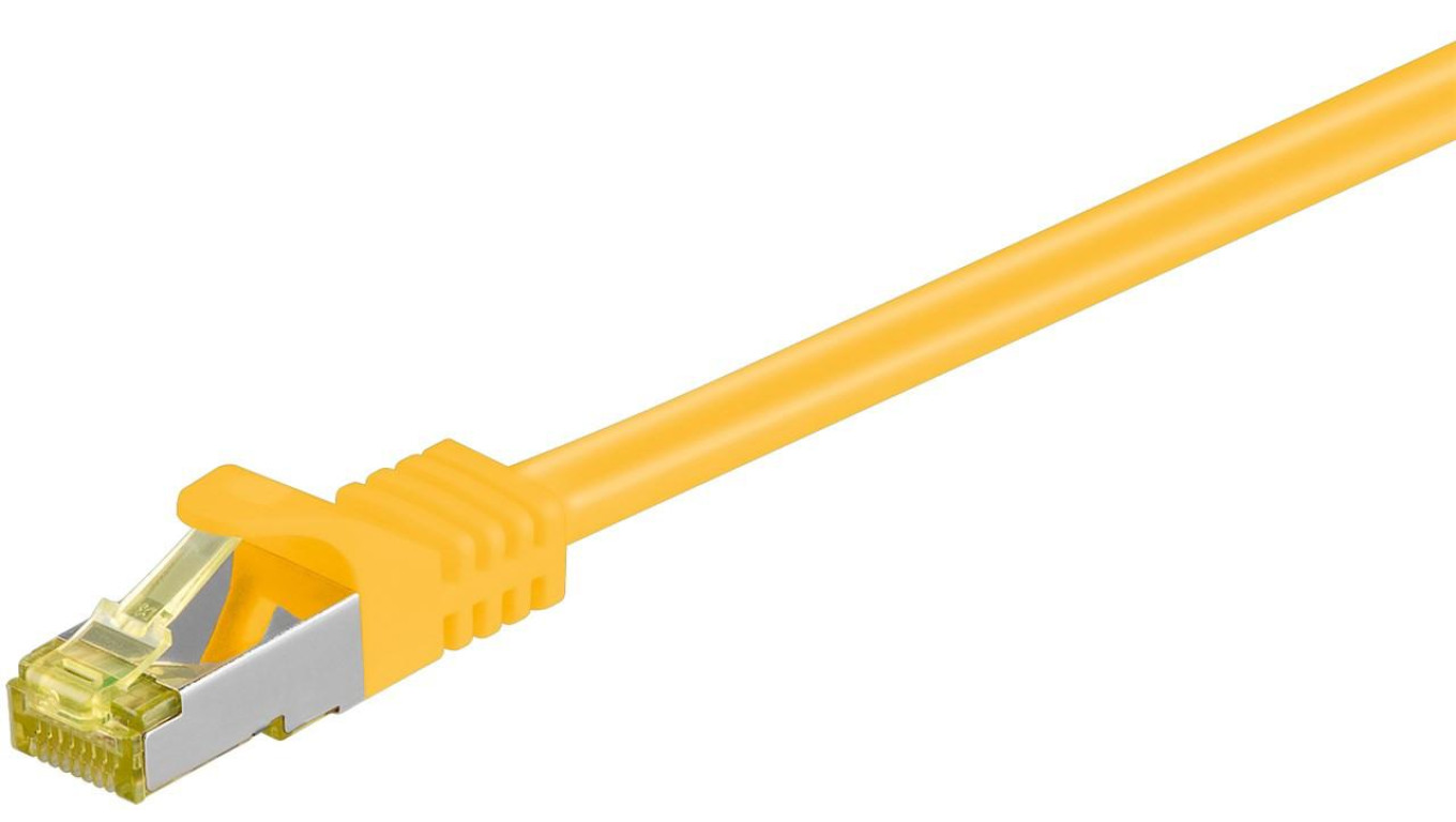 RJ45 patchkabel, CAT 6A S/FTP (PiMF), 500 MHz z CAT 7 kable surowym, Żółty - Długość kabla 2 m