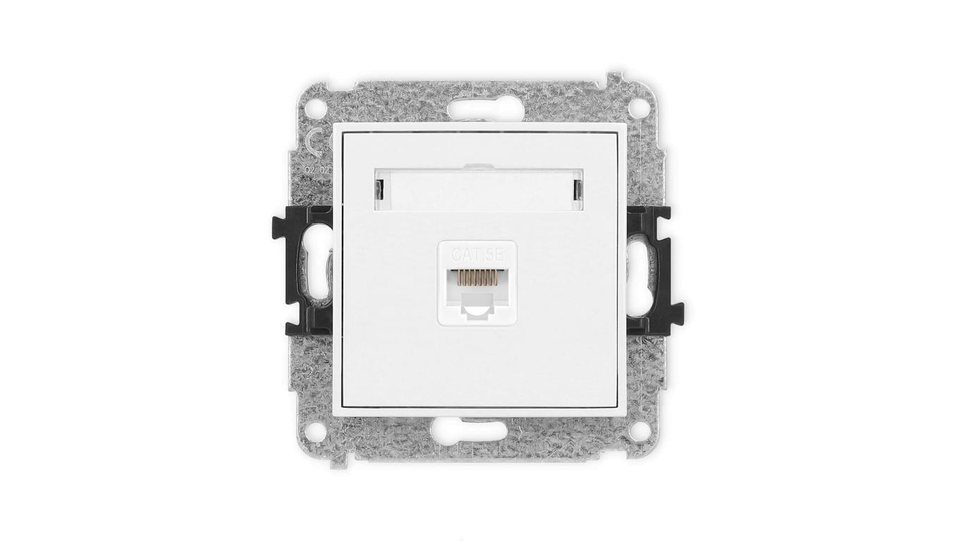 MINI Mechanizm gniazda komputerowego pojedynczego 1xRJ45, kat. 5e, 8-stykowy biały mat 25MGK-1