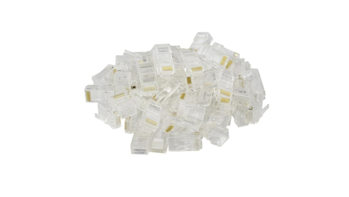Wtyk modularny RJ45 8P8C kat.5e nieekranowany UTP uniwersalny drut linka przelotowy NEKU opakowanie WORECZEK 100szt.