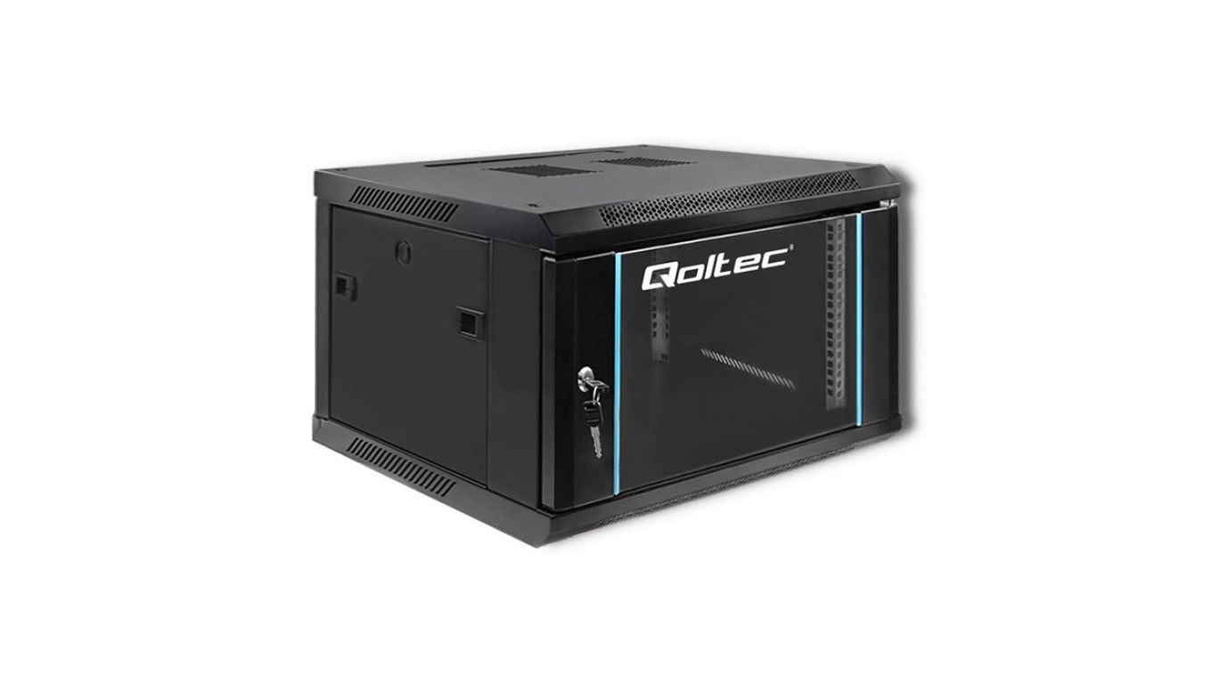Qoltec Szafa RACK 19 6U 600 x 370 x 600 Hartowane drzwi Wisząca Stalowa obudowa Zamek Czarna