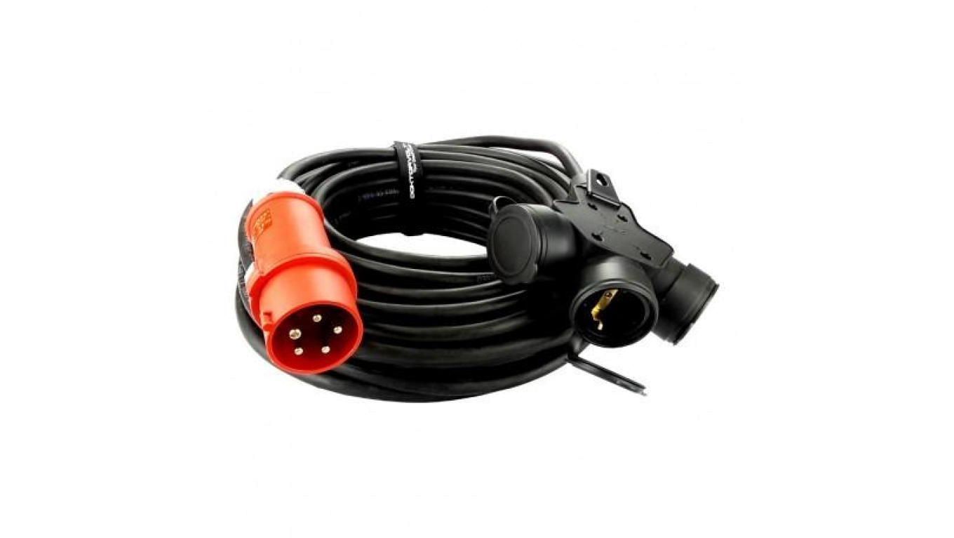 Przedłużacz trójdrożny 25m 5x1,5mm² przejściówka 16A/5P na 3x230V Schuko Doktorvolt 2299