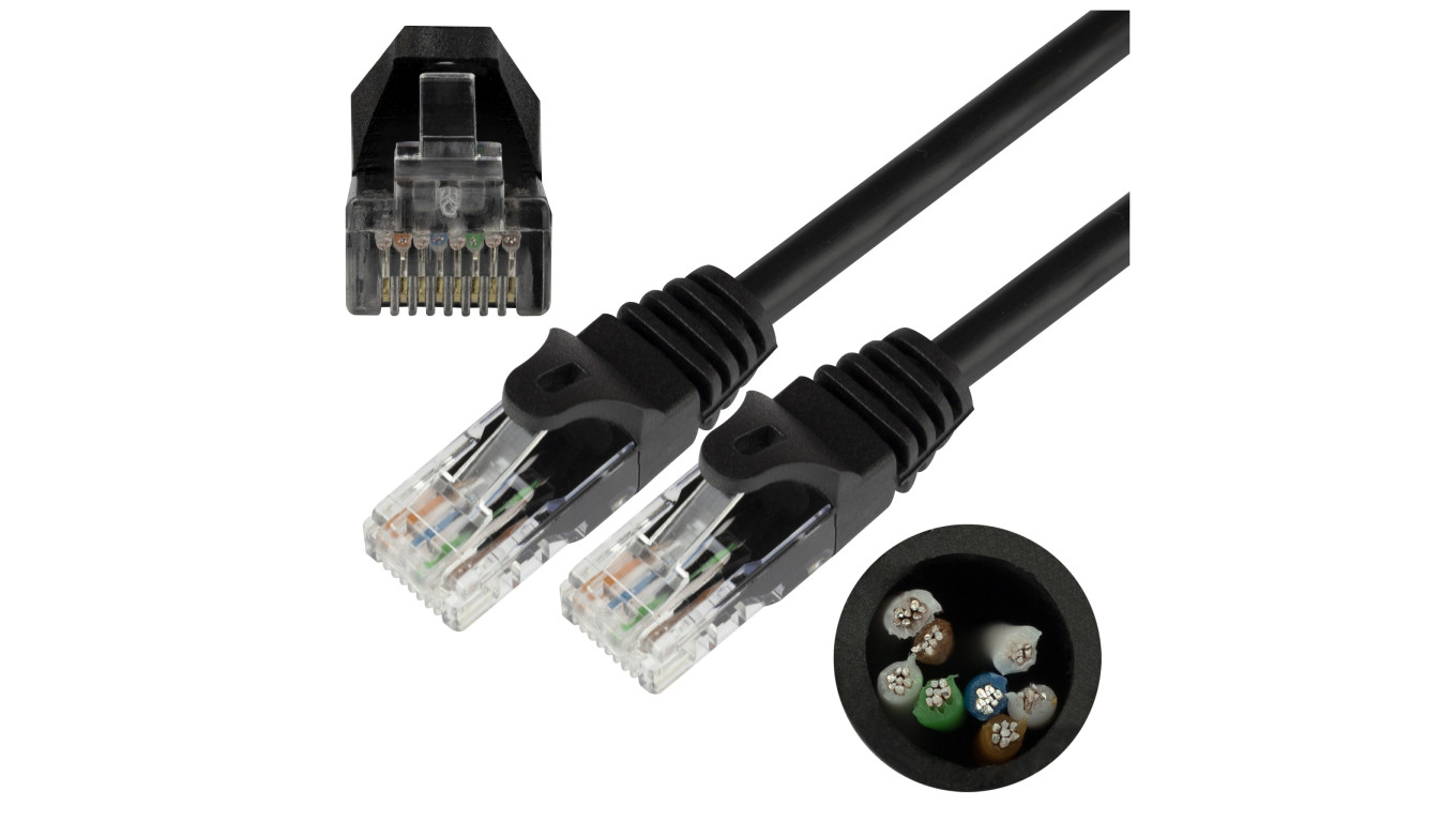 Patchcord UTP kat.5e kabel sieciowy LAN 2x RJ45 linka czarny 2m NEKU