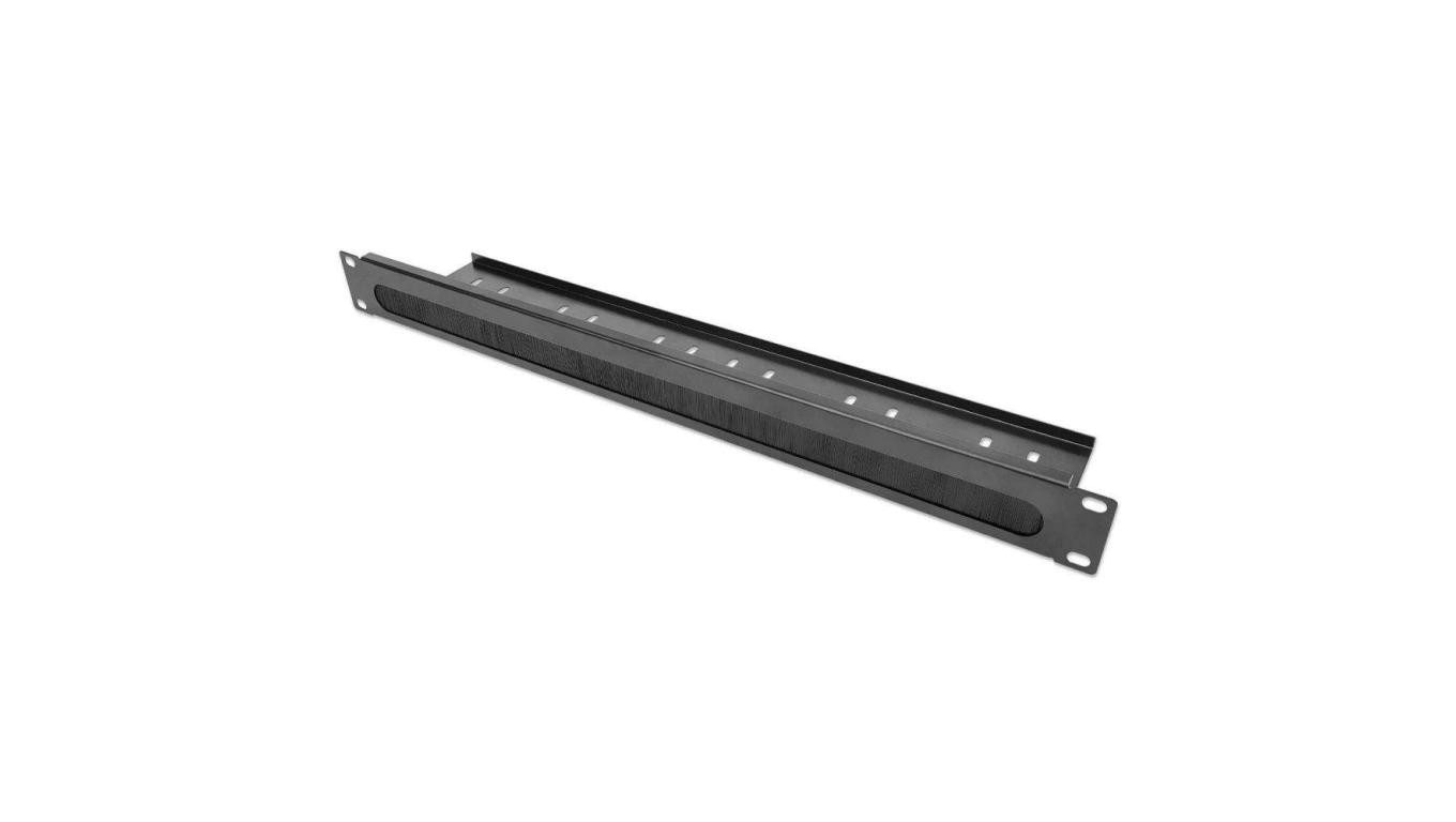 Panel szczotkowy z tacką na kable do szaf rack, 1U, 2 sztuki, czarny