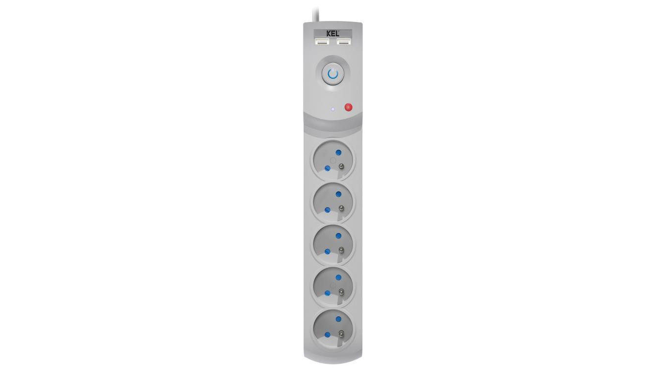 Przedłużacz przeciwprzepięciowy professional 5 gniazd 2xUSB 5m 10A 230V 2300W szary W-100042
