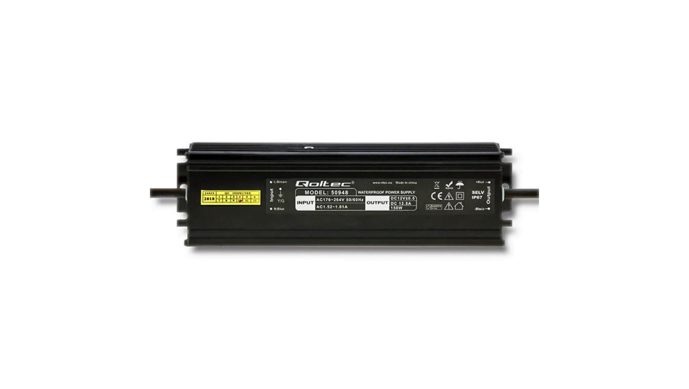 Qoltec Zasilacz impulsowy LED IP67 150W 12V 12.5A Wodoodporny Czarny