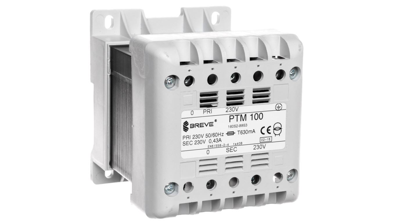 Transformator 1-fazowy separacyjny PTM 100 230/230V 0,43A, na szynę DIN, IP21, Ta 40, 16052-9953