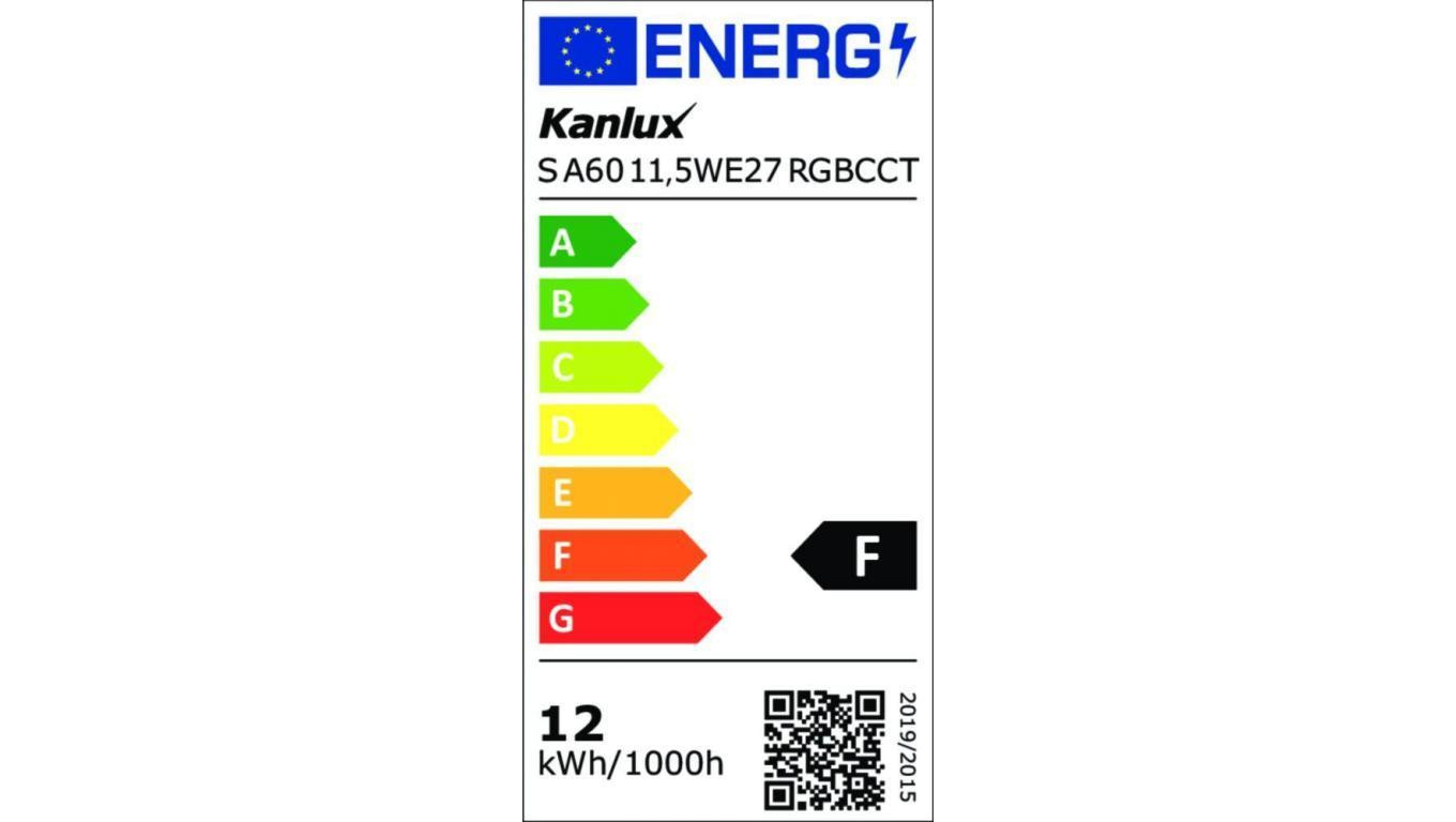 Żarówka LED E27 Kanlux SMART S A60 ściemnialna 11,5W RGBCCT 1055lm 2700-6500K ciepła/neutralna/zimna,RGB 33642