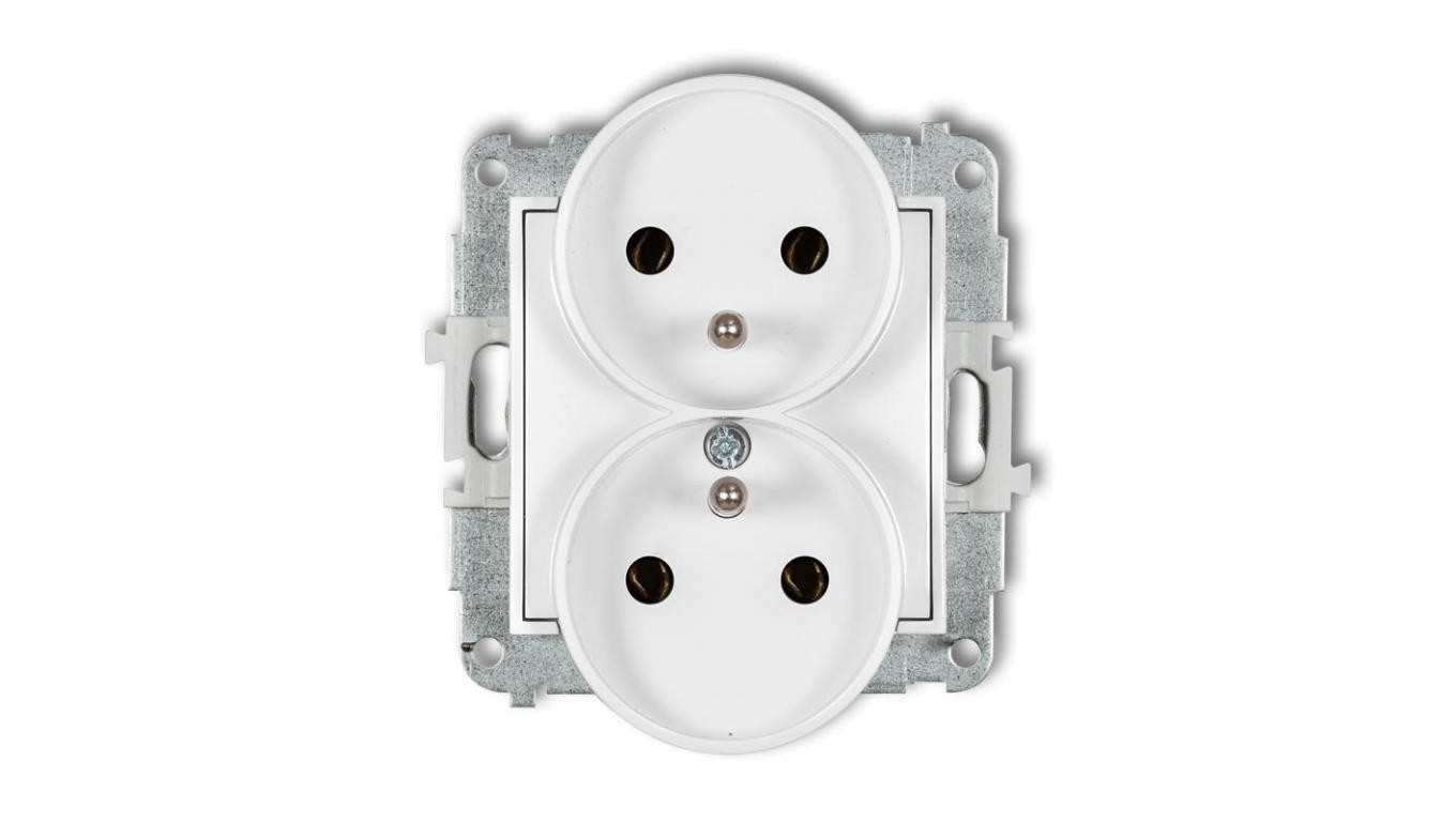 ICON Mechanizm gniazda podwójnego do ramki z uziemieniem 2x(2P+Z) (bez przesłon torów prądowych) biały IGPR-2z