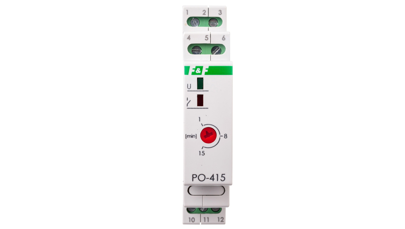 Przekaźnik czasowy 1P 10A 1-15min 24V AC/DC opóźnione odpadanie PO-415-24V