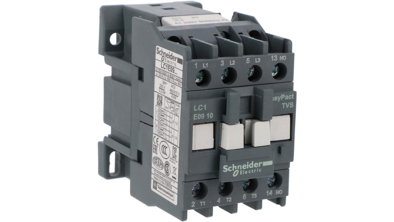 Stycznik mocy Easy TeSys Control AC-3, 9A, 3P (1NO), cewka 230V AC, 50/60Hz LC1E0910P7