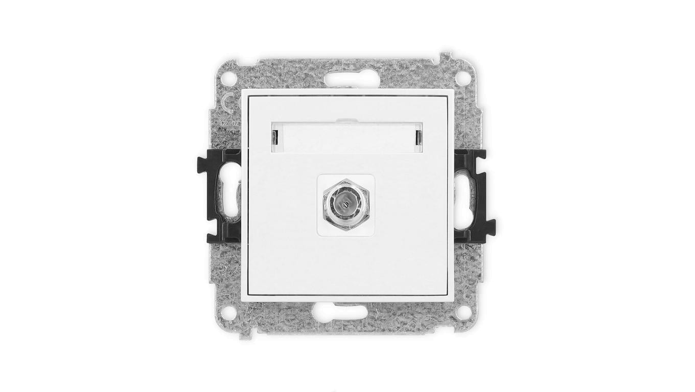 ICON Mechanizm gniazda antenowego pojedynczego typu F (SAT) niklowany biały mat 25IGF-1