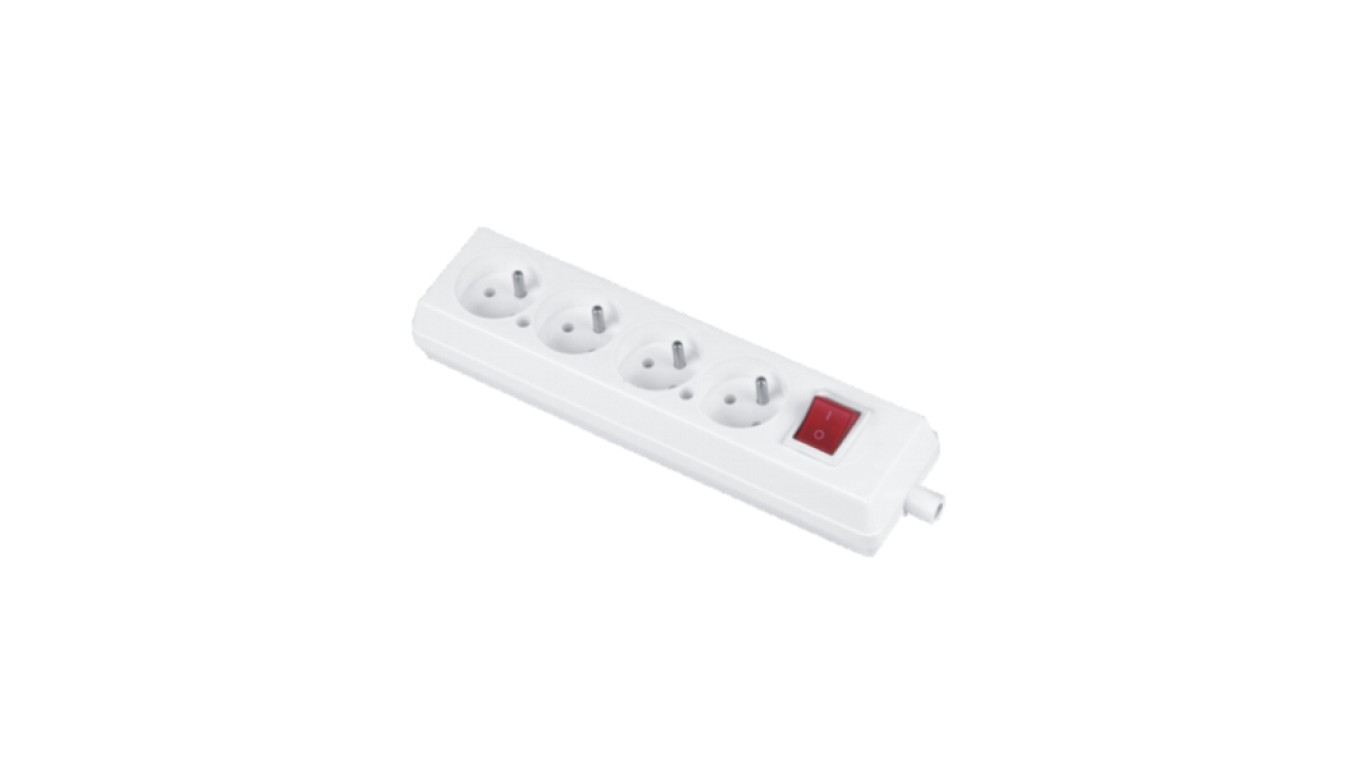 Gniazdo przenośne czterokrotne 16A 2P+Z 250V z wyłącznikiem białe GN-470WS