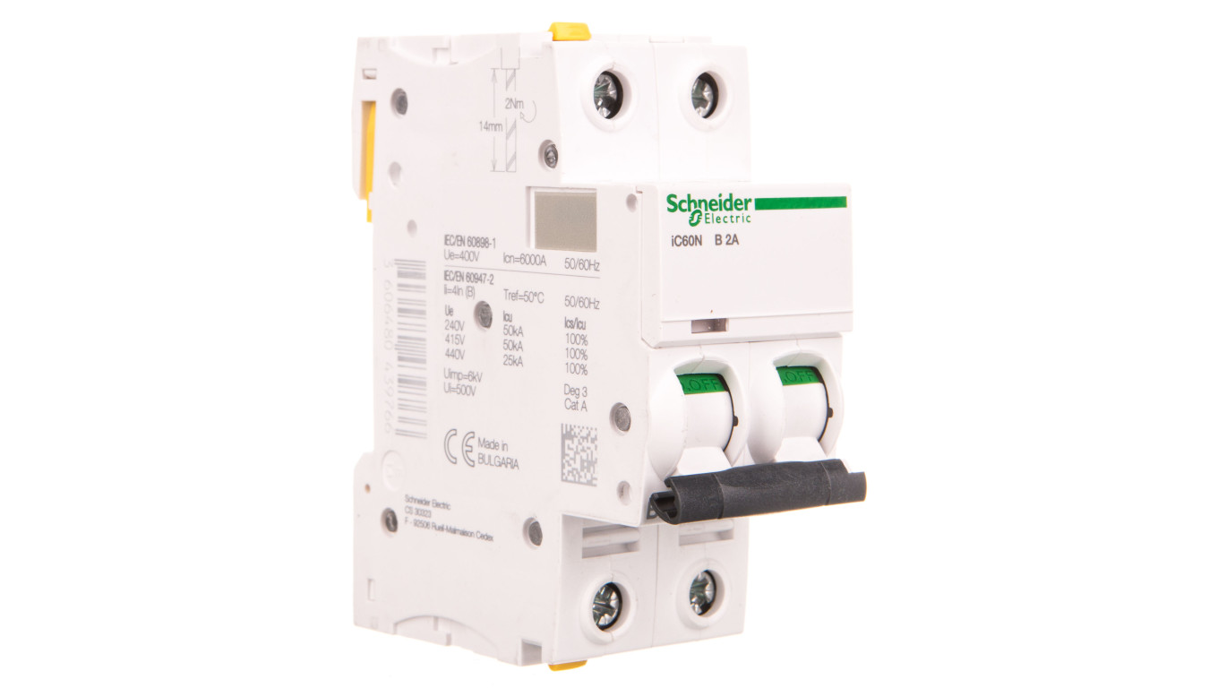 Wyłącznik nadprądowy 2P B 2A 6kA AC iC60N-B2-2 A9F03202