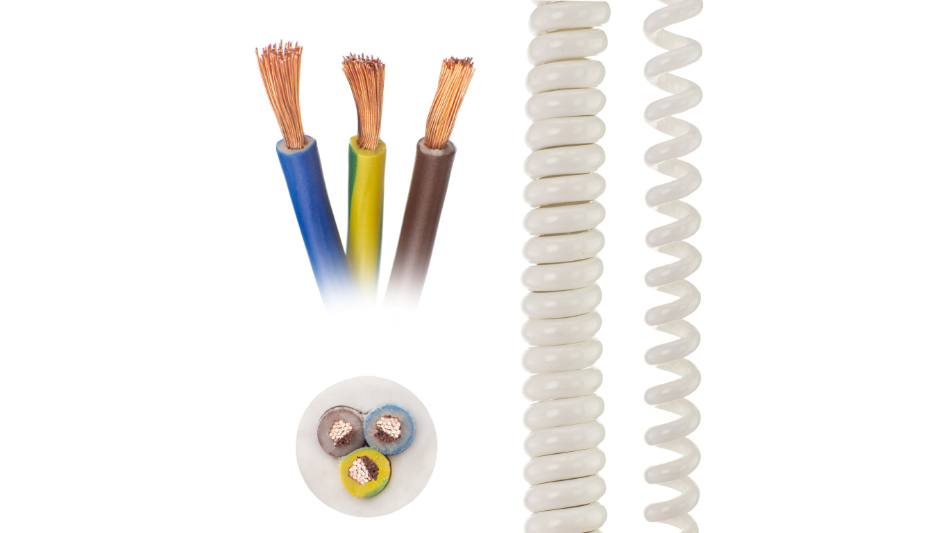 Przewód OMY spiralny H03VVH8-F 3x1 0,55m / 2,7m biały