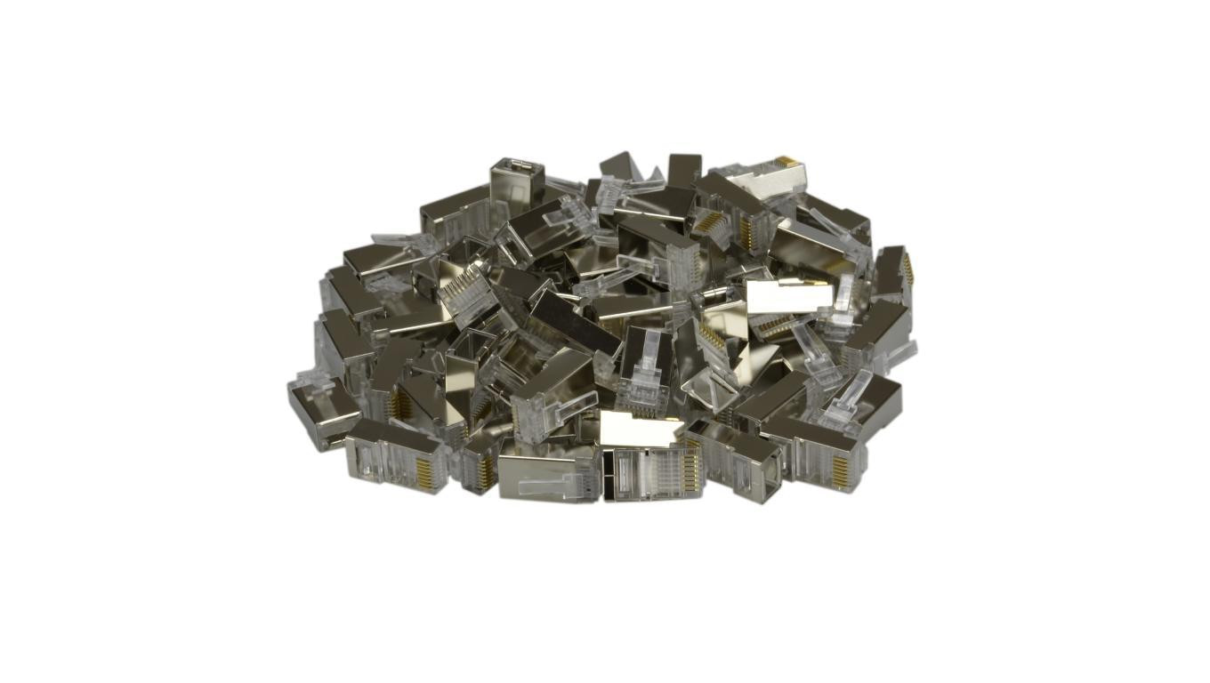 Wtyk modularny RJ45 8P8C kat.5e ekranowany FTP uniwersalny drut linka przelotowy NEKU opakowanie WORECZEK 50szt.