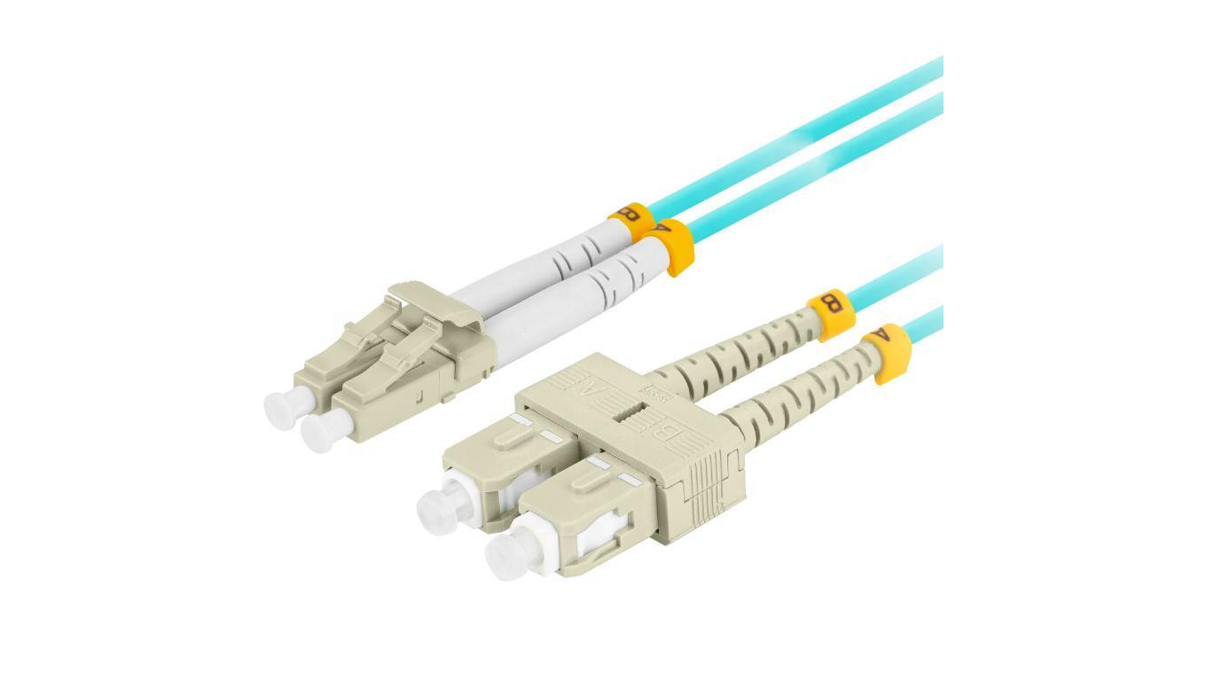 Patchcord światłowodowy MM LC/UPC-SC/UPC duplex 3mm OM3 aqua 2m LANBERG