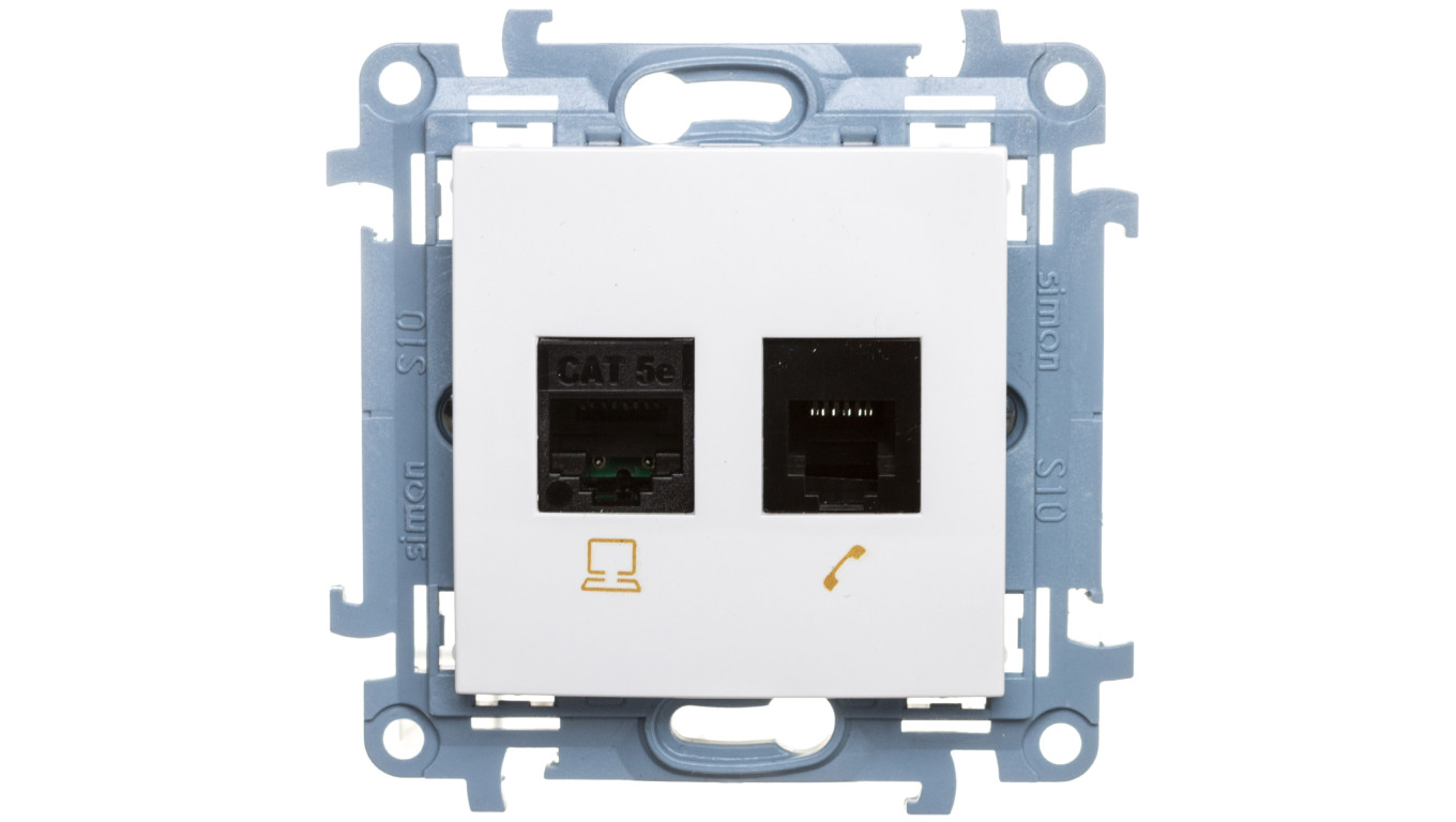 Simon 10 Gniazdo teleinformatyczne RJ45+RJ12 kat.5e białe C5T.01/11