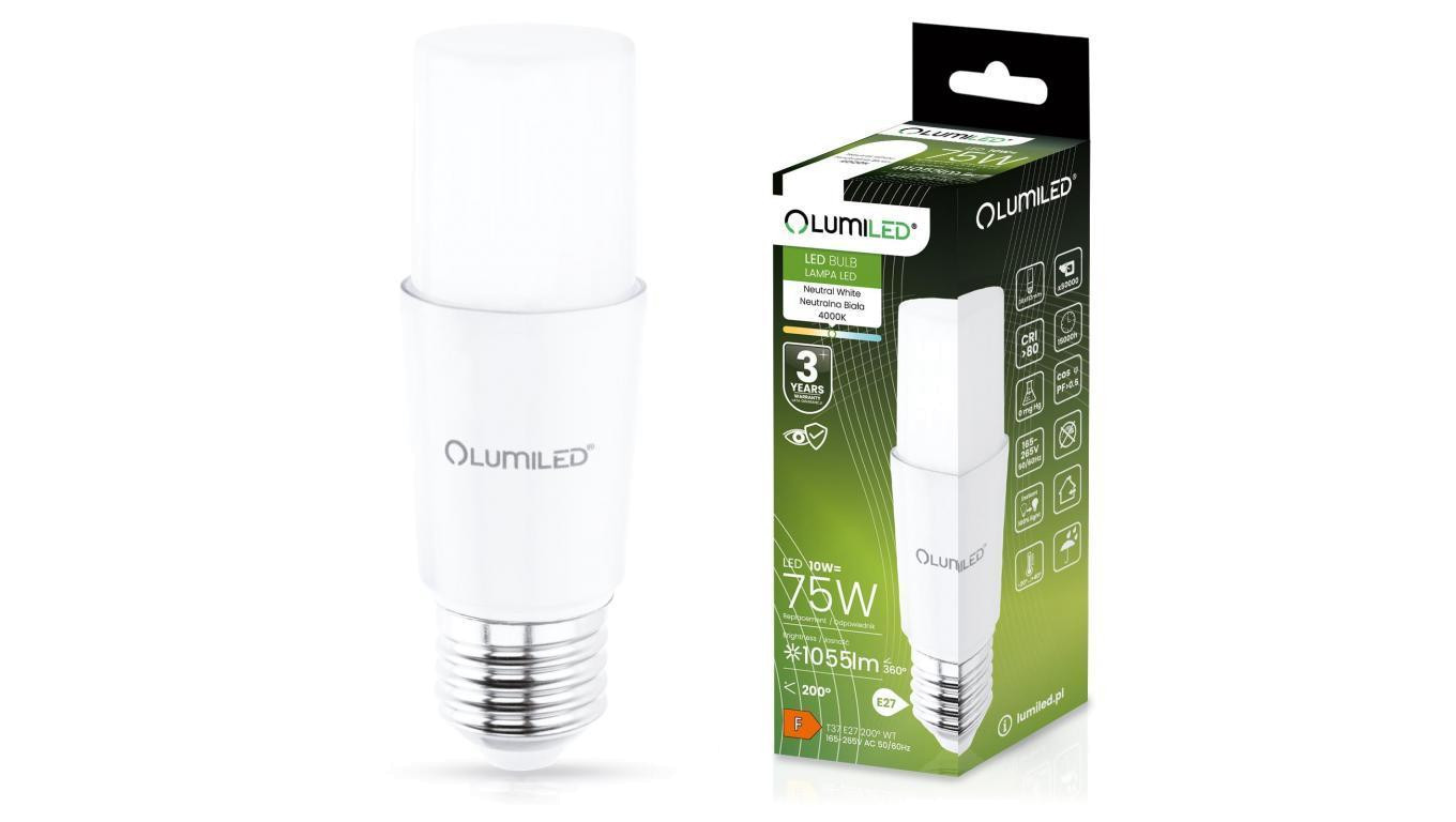 Żarówka LED E27 10W = 75W 1055lm 4000K Neutralna Stick LUMILED