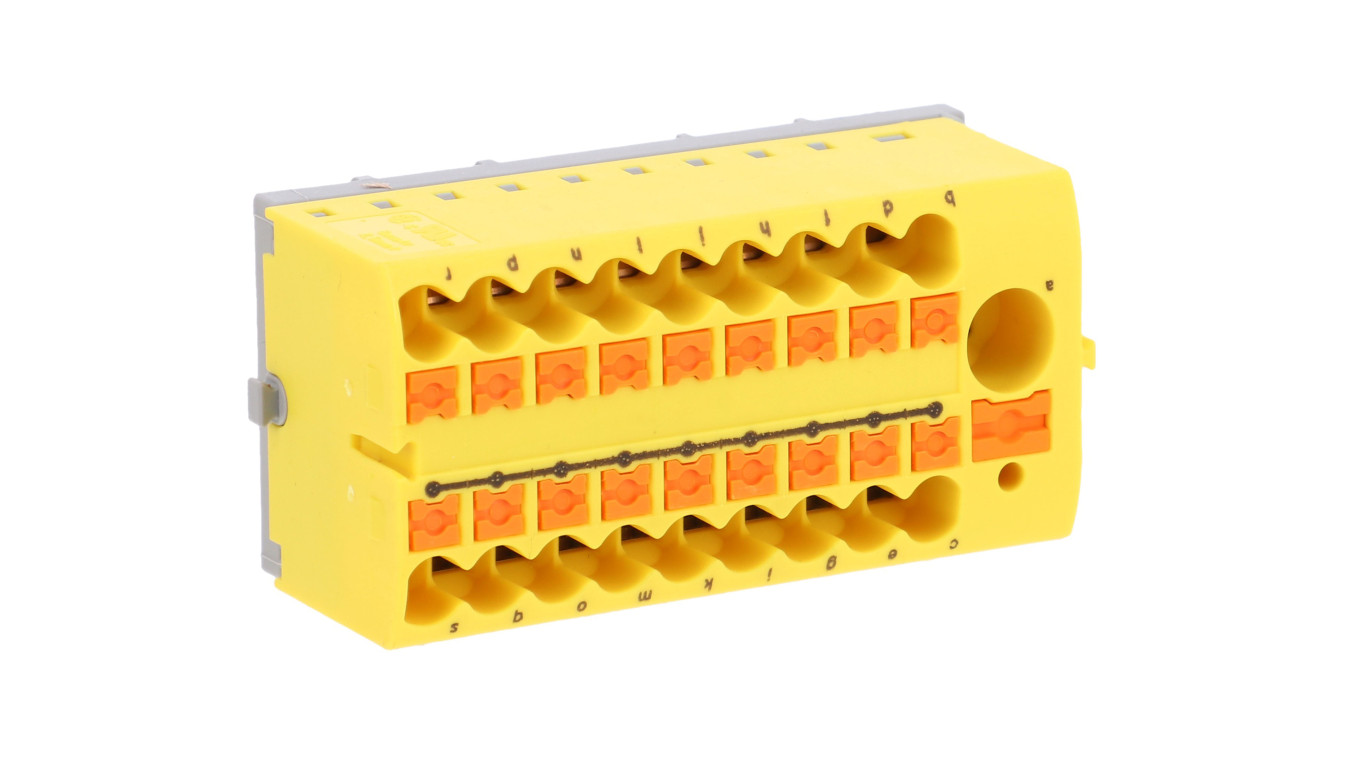 Blok rozdzielczy PTFIX 6/18X2,5-NS35 YE, żółte złącze przemysłowe - 18 punktów przyłączeniowych o przekroju 2,5mm2